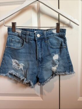 Love Five Distressed Denim Jean Shorts - Medium Blue